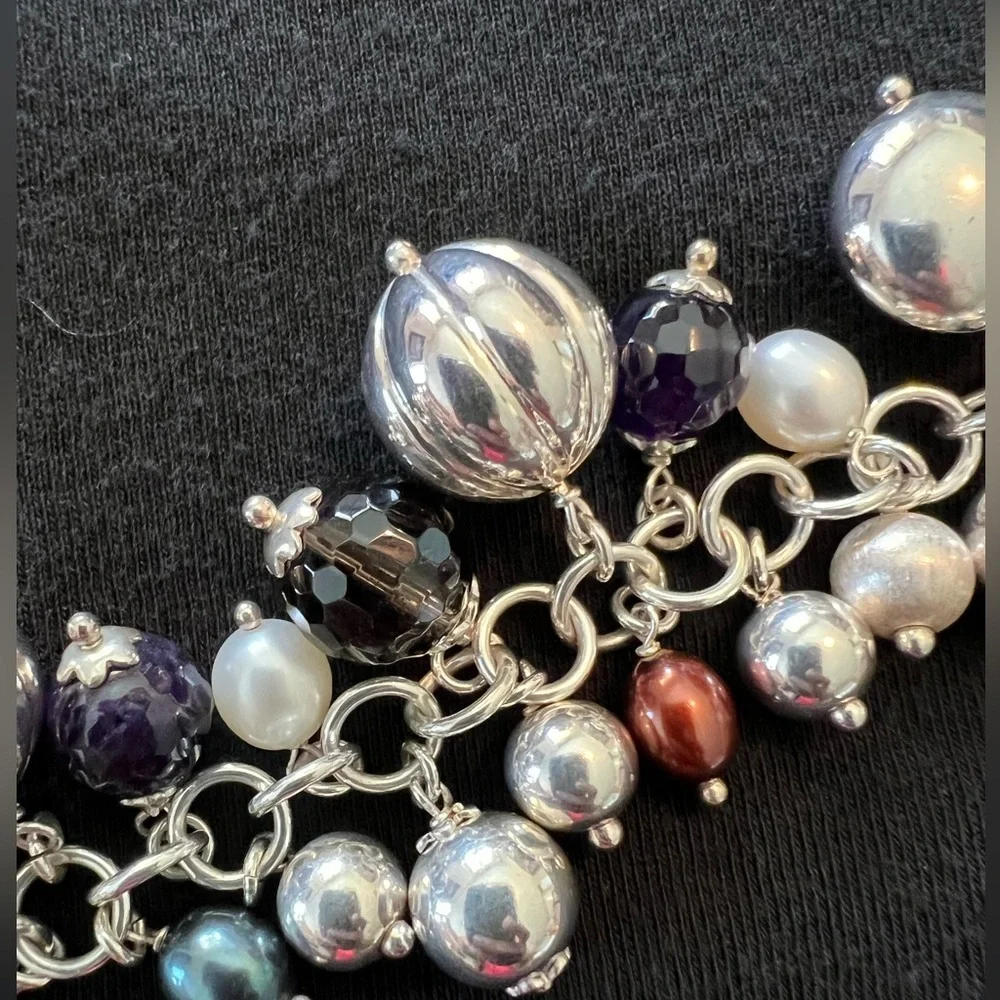 Arte D’argento Sterling silver multi gemstone Pearl charm bracelet.